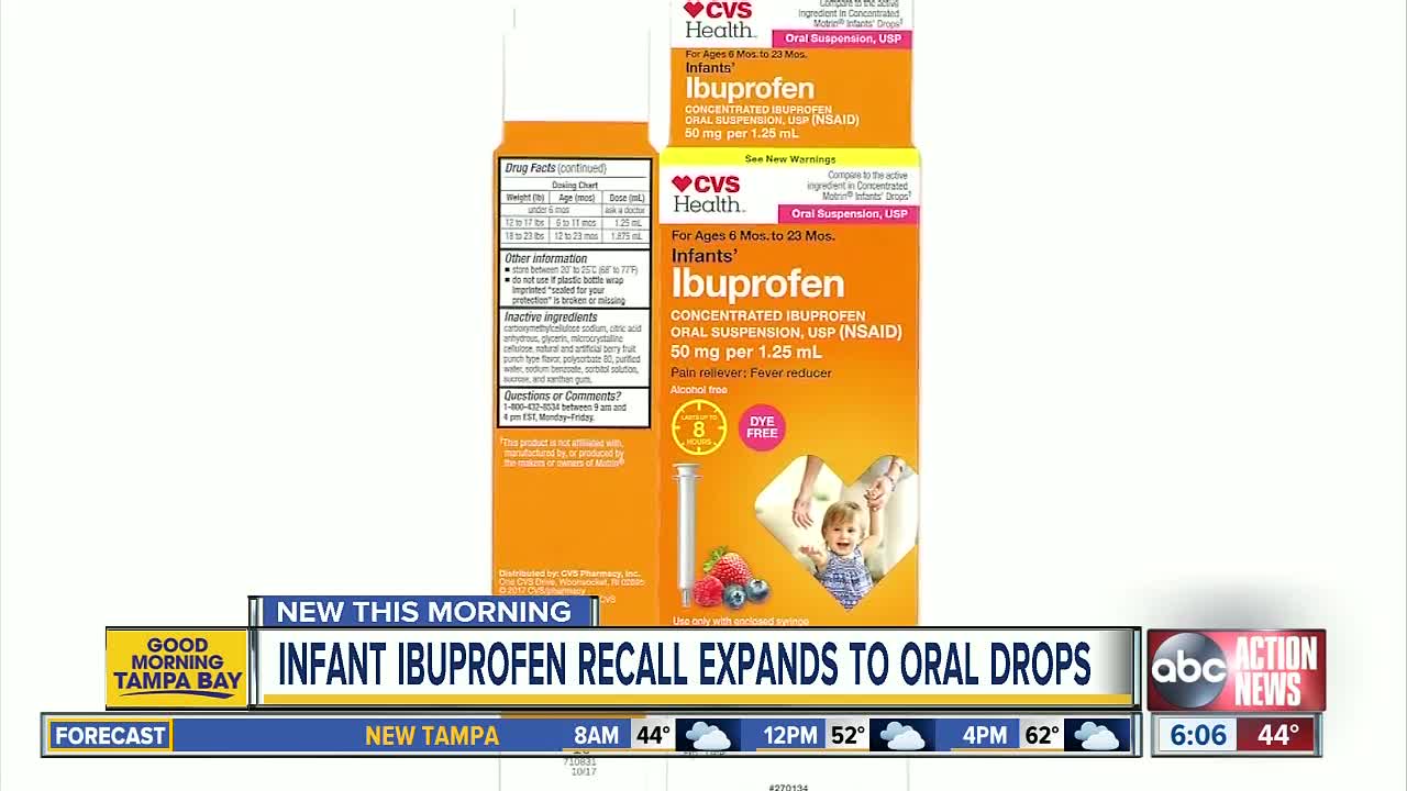 Infant ibuprofen recall expanded due to higher concentrations of the drug