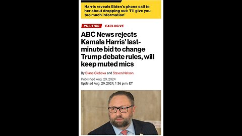 ABC News rejects Kamala Harris' last- minute bid to change Trump debate rules, will keep muted mics