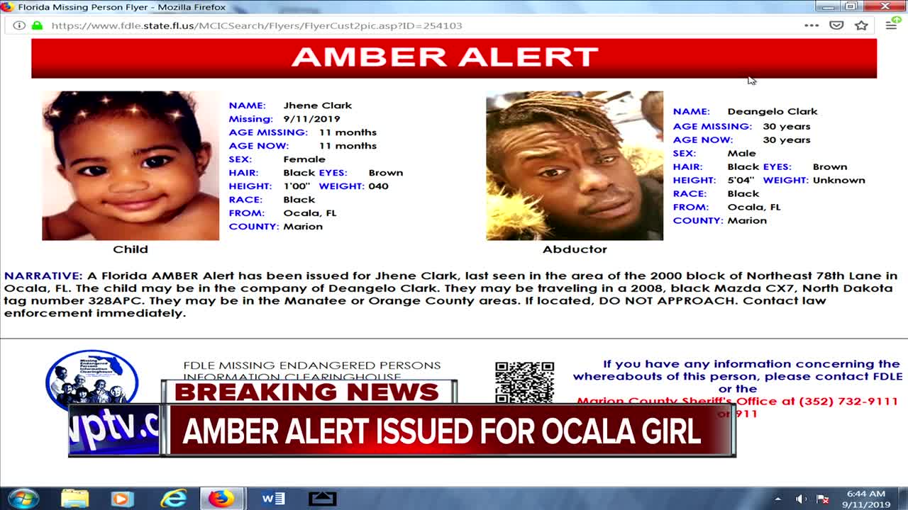 Florida Amber Alert issued for missing child in Ocala