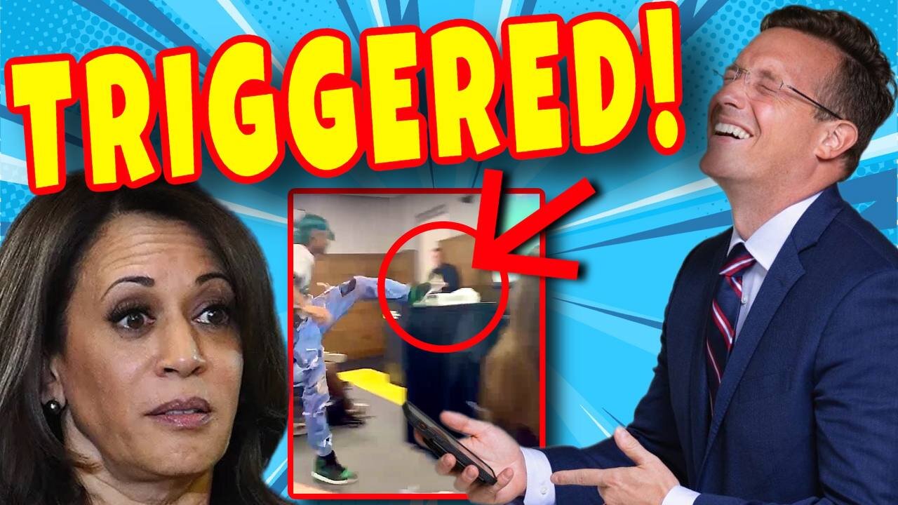 Lib Manchild TRIGGERED by Kamala Harris Meme Dropkicks projector, SHATTERS it into pieces