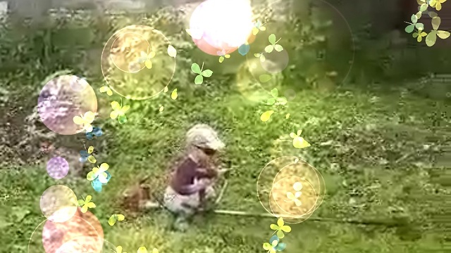 The child to learn to use the lawn-mower and...