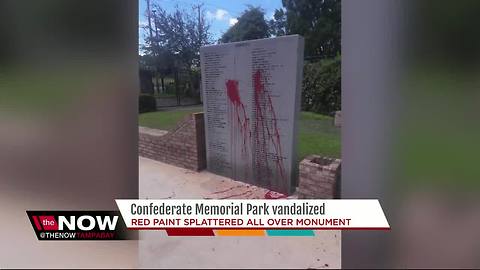 Vandals pour red paint across monuments at Confederate Memorial Park in Seffner