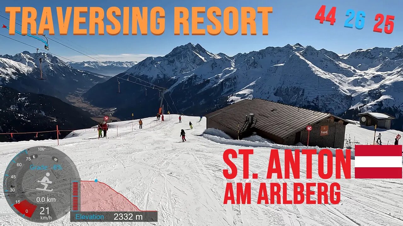 [4K] Skiing St. Anton am Arlberg, Traversing Top to Bottom From Kapall Pistes 44 26 25, GoPro HERO11