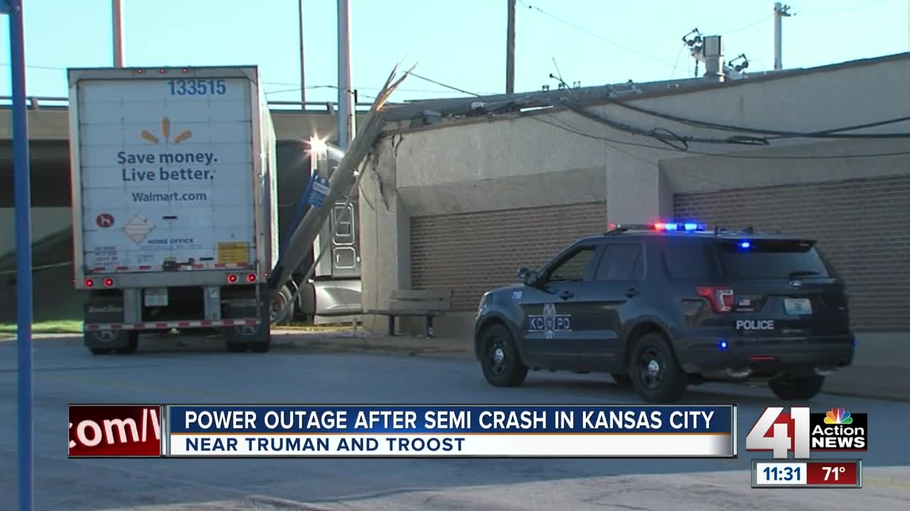 Semi crashes into utility pole in KCMO