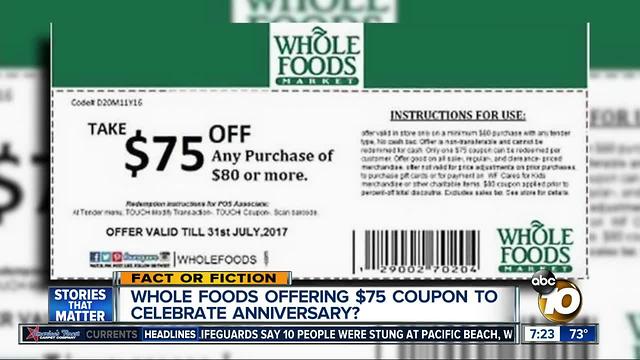 $75 coupon for Whole Foods?