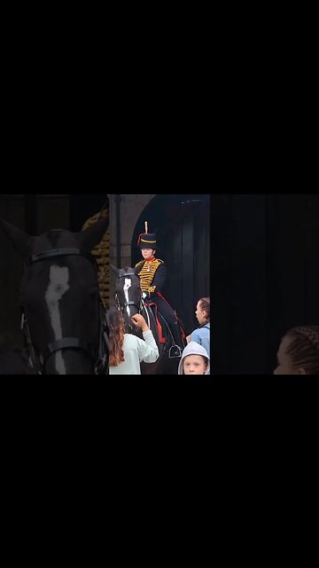 She puts her finger in the horses mouth #horseguardsparade