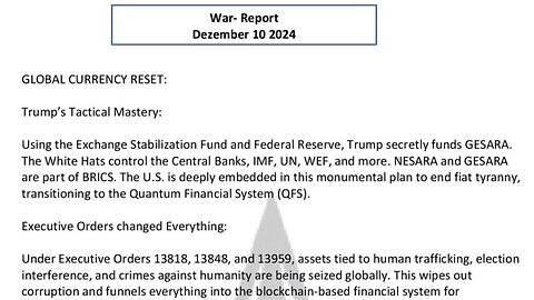 WAR REPORT - GLOBAL CURRENCY RESET - TRUMPS TACTICAL MASTERY