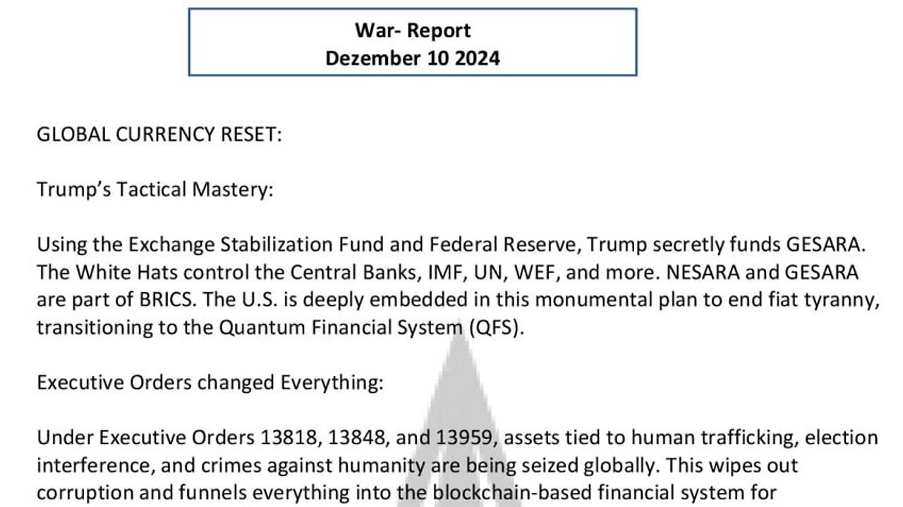 WAR REPORT - GLOBAL CURRENCY RESET - TRUMPS TACTICAL MASTERY