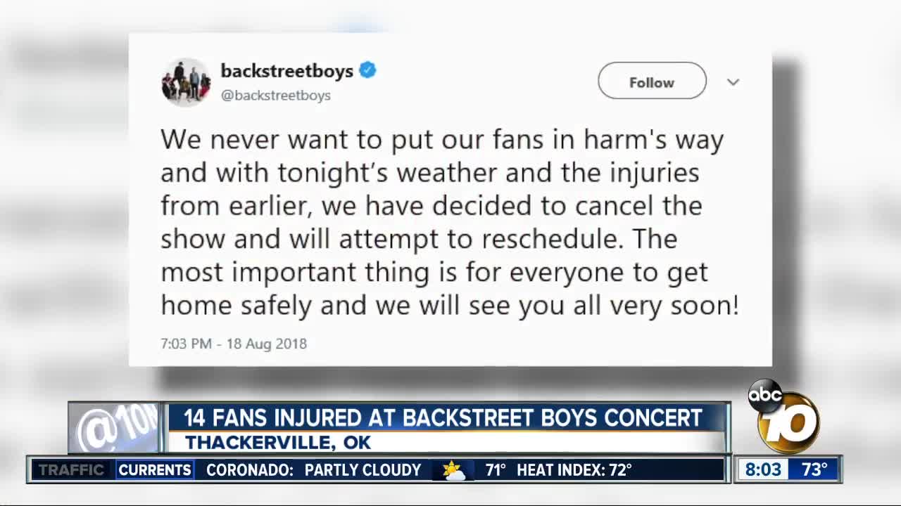 14 fans injured at backstreet boys concert. Thackerville Oklahoma