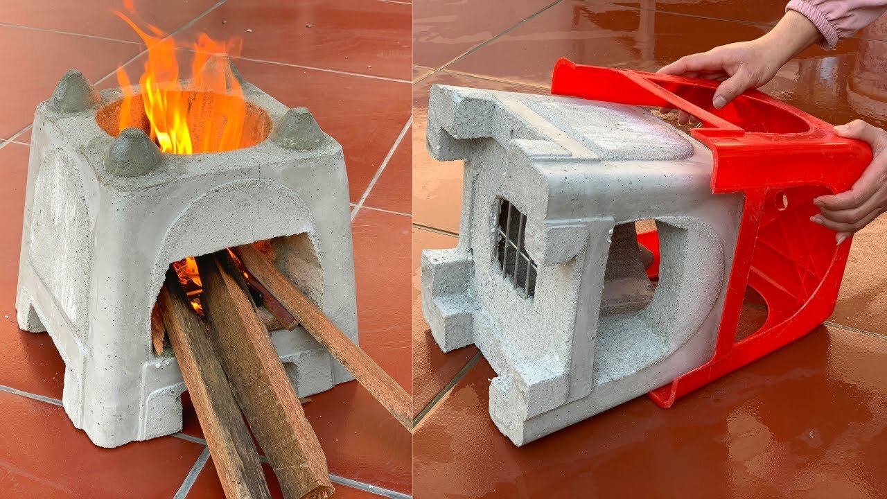 Creative Firewood Stove From Plastic Chairs - Self-Made Ideas From Cement