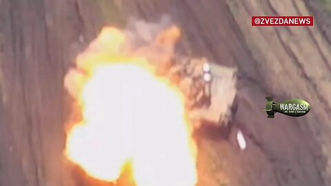 Russian Lancet kamikaze drone attacks a tank at Zaporozhye