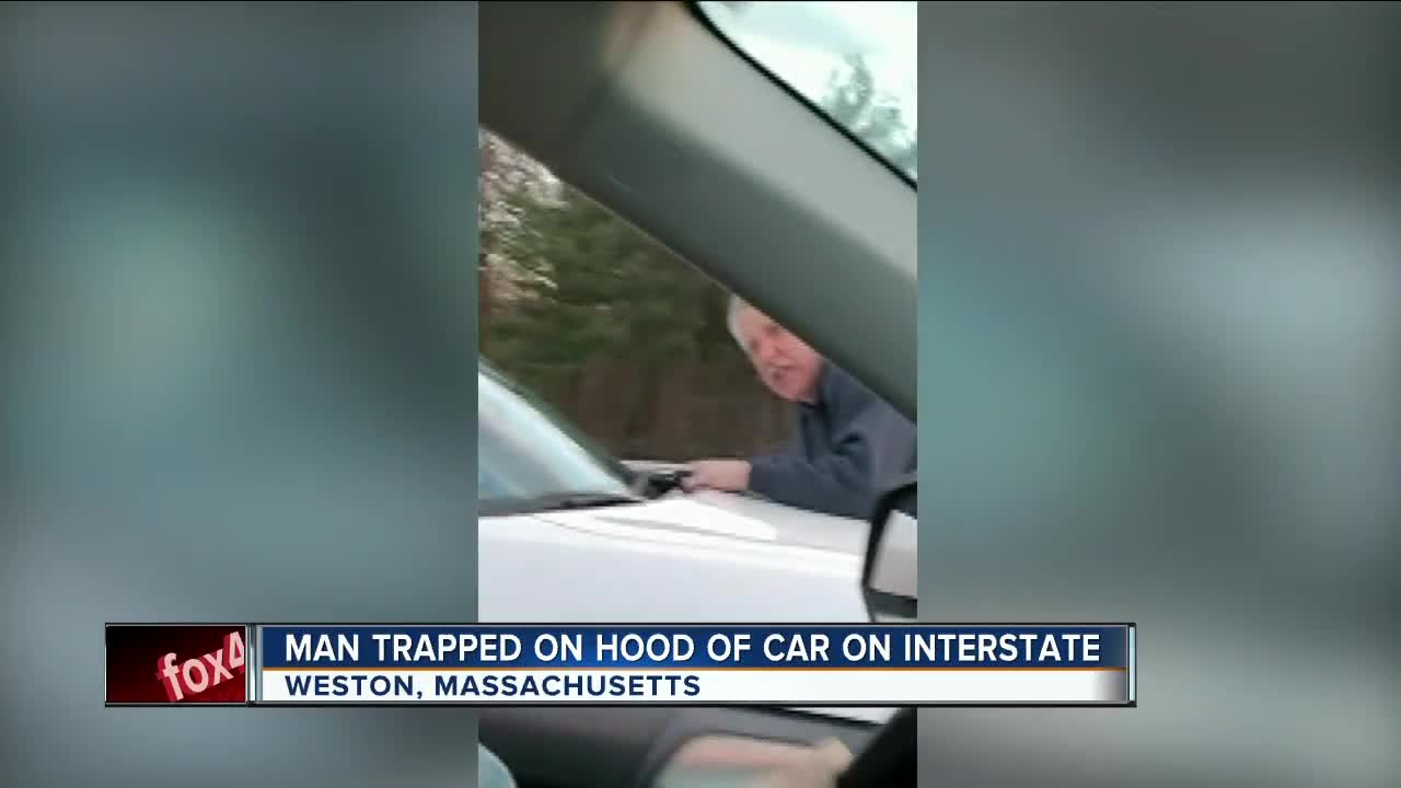 Caught on camera: Man clings to hood of car on Massachusetts highway
