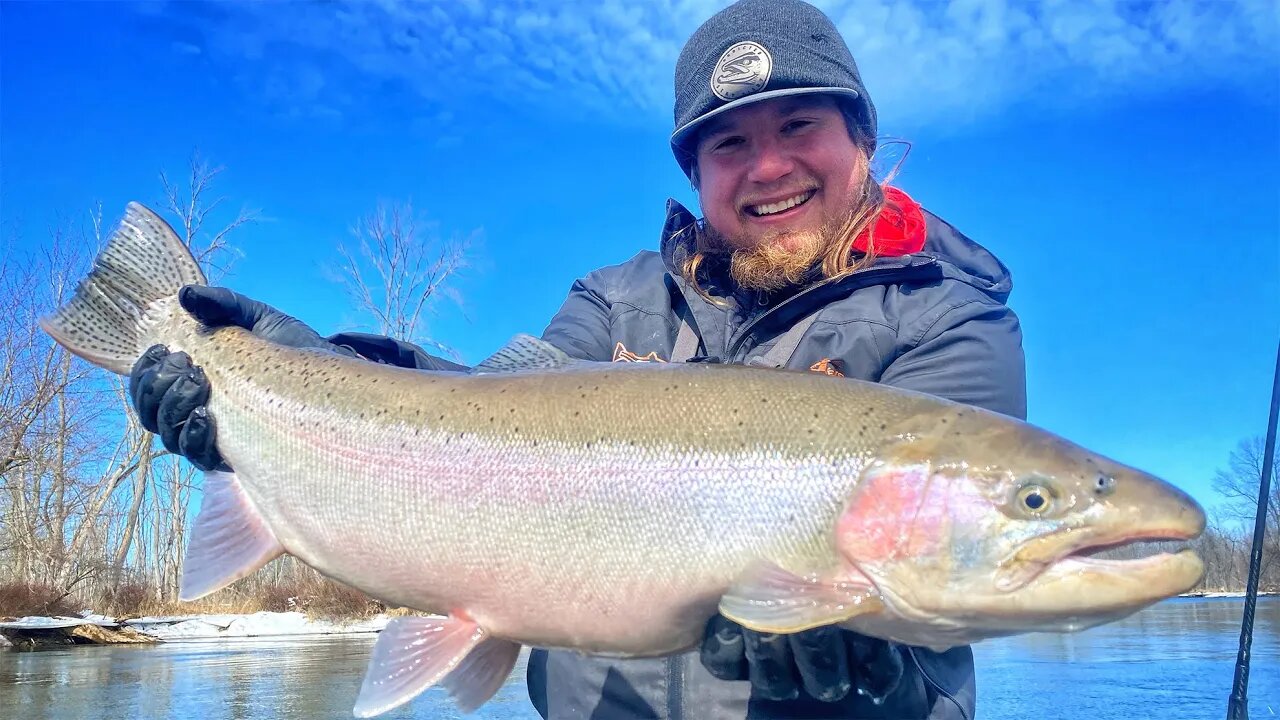 BIG Michigan Steelhead TROUT! (His First Ever Centerpin Fish!!)