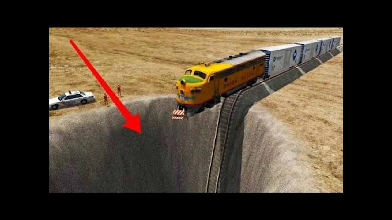 Trains vs Giant Pit – BeamNG Drive