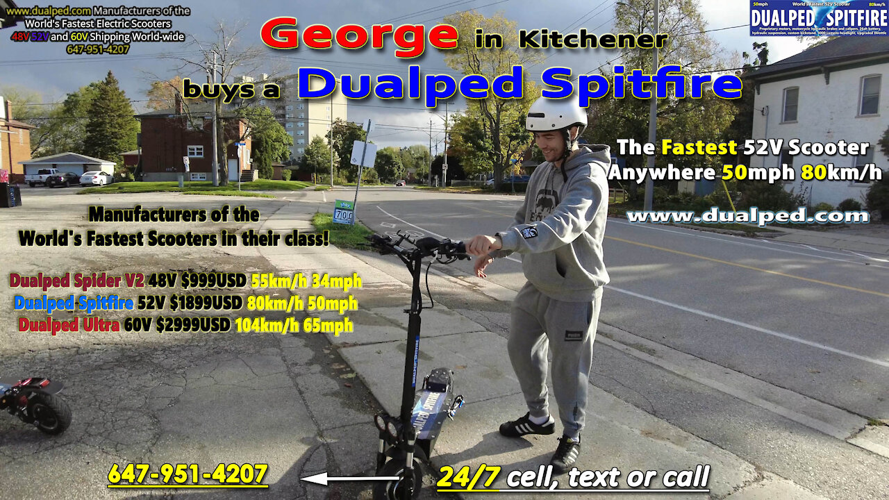 George in Kitchener buys a Dualped Spitfire World's Fastest 52V Scooter!