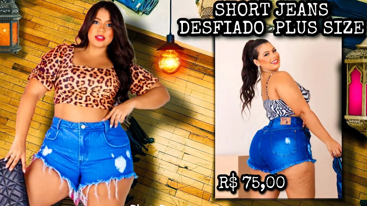 ✔️ SHORT DESFIADO RASGADO JEANS CURTO FEMININO PLUS SIZE CINTURA ALTA