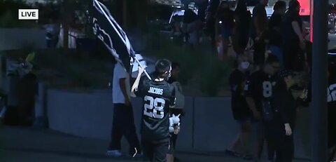 Fans celebrate Raiders' first Las Vegas home game win