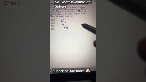Finding the ratio of volume of larger sphere to smaller with given diameter #satmath #youtubeshorts