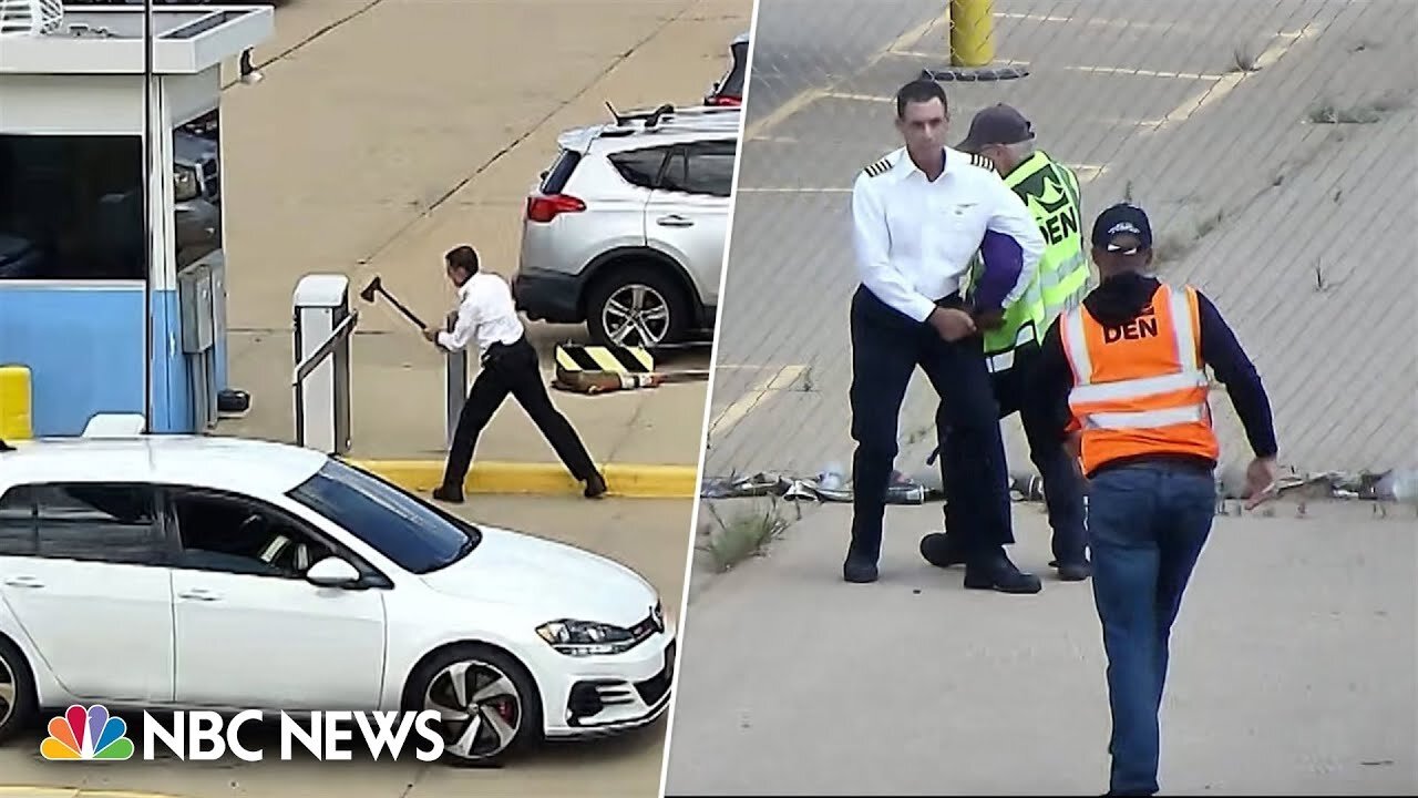 Watch: Video appears to show pilot destroy parking lot barrier with ax in Denver