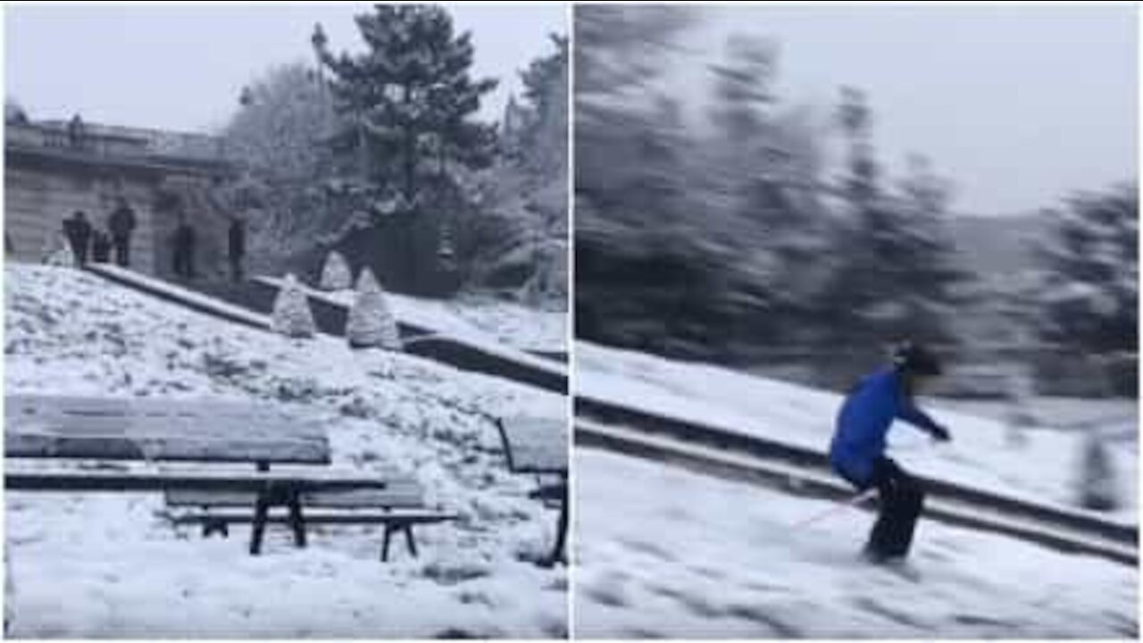 Parisere står på ski på Montmartre
