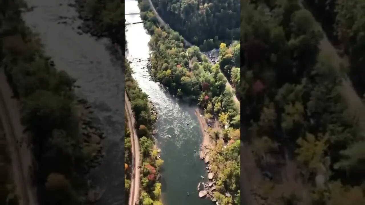 Jumping into the river.