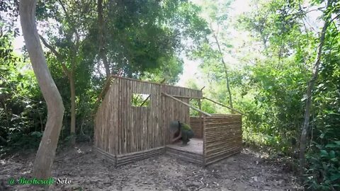 90 # Day # Alone # # Building # Log # Cabin # with Grass Roof And a Swimming Pool