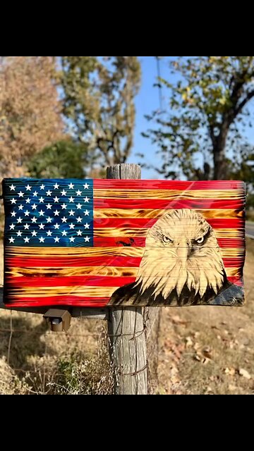 19”x37Rustic Waving Wooden American Flag with a #charcoal hand drawn #baldeagle 4 a new customer