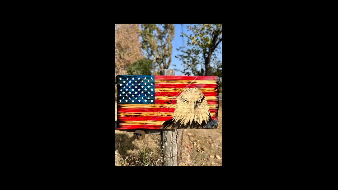 19”x37Rustic Waving Wooden American Flag with a #charcoal hand drawn #baldeagle 4 a new customer