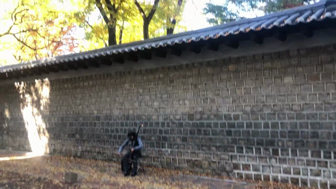 A street musician in Autumn Seoul street, South Korea