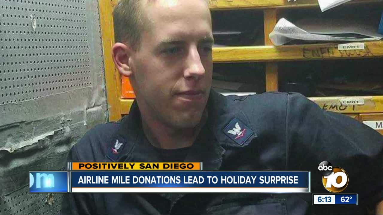 Navy sailor gets holiday surprise thanks to frequent fliers