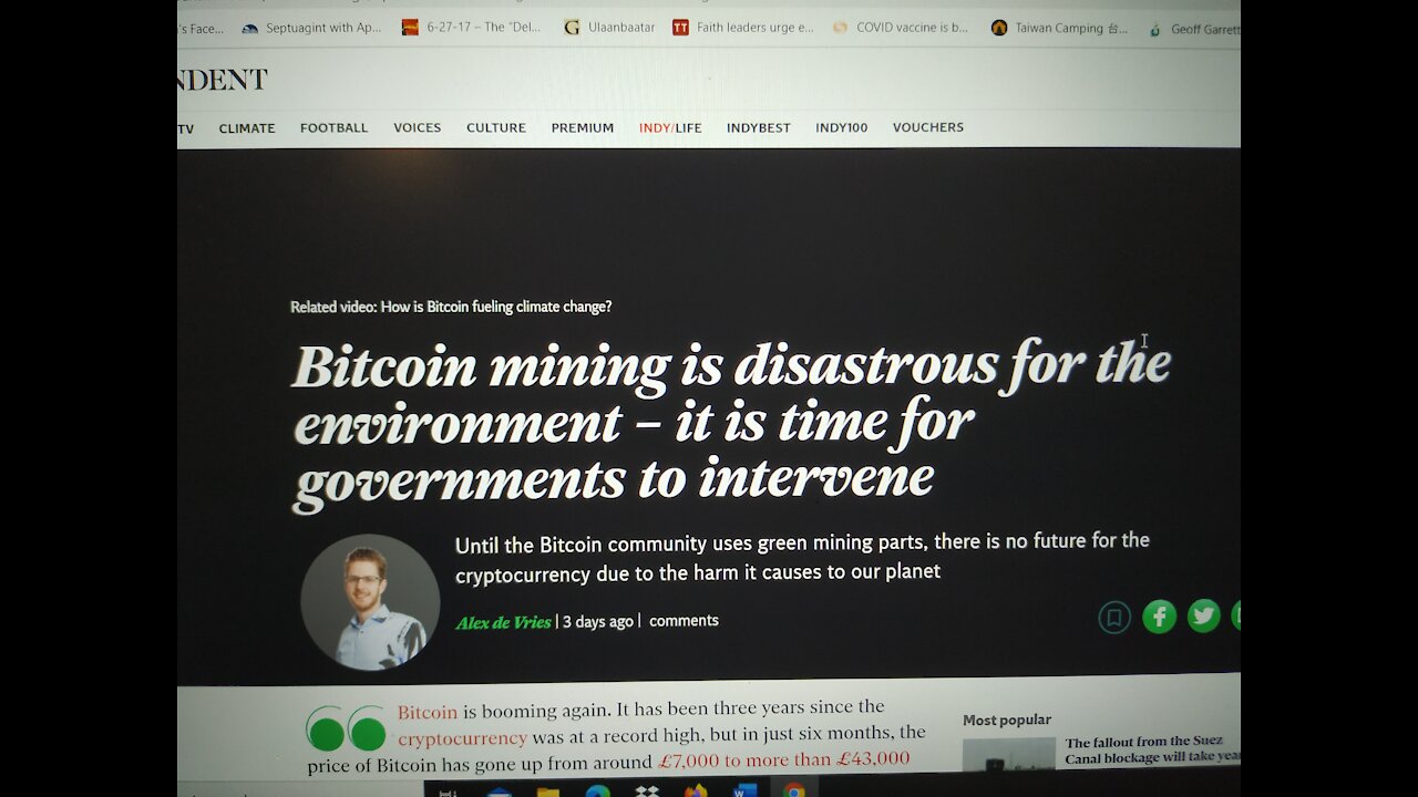 ARTICLE..BITCOIN IS DANGEROUS FOR THE ENVIRONMENT- TIME FOR GOVERNMENT TO INTERVENE...