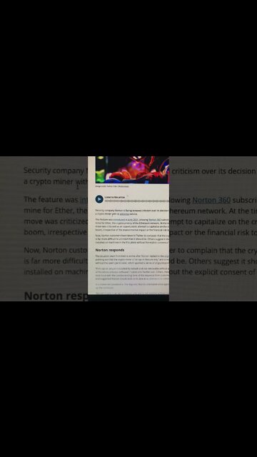 Users Hate Norton Antivirus Crypto Mining Feature #Shorts
