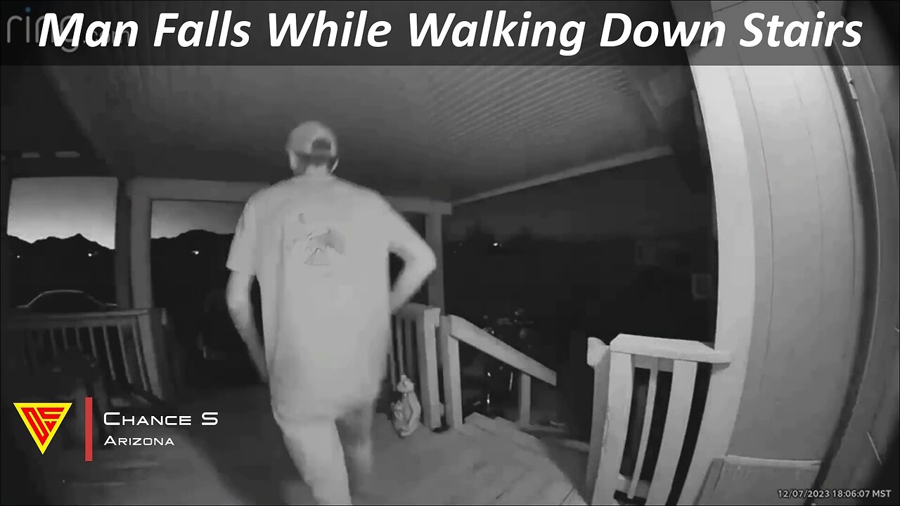 Man Falls While Walking Down Stairs Caught on Ring Camera | Doorbell Camera Video