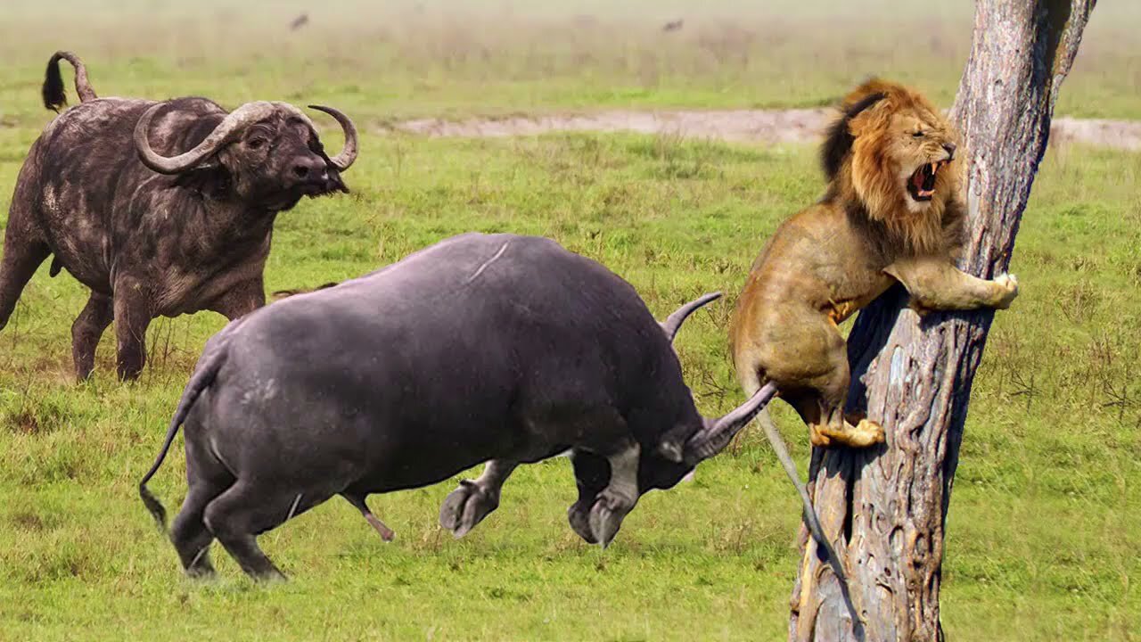 Mother Buffalo Takes Down Lion With Surprising Ease To Save His Baby