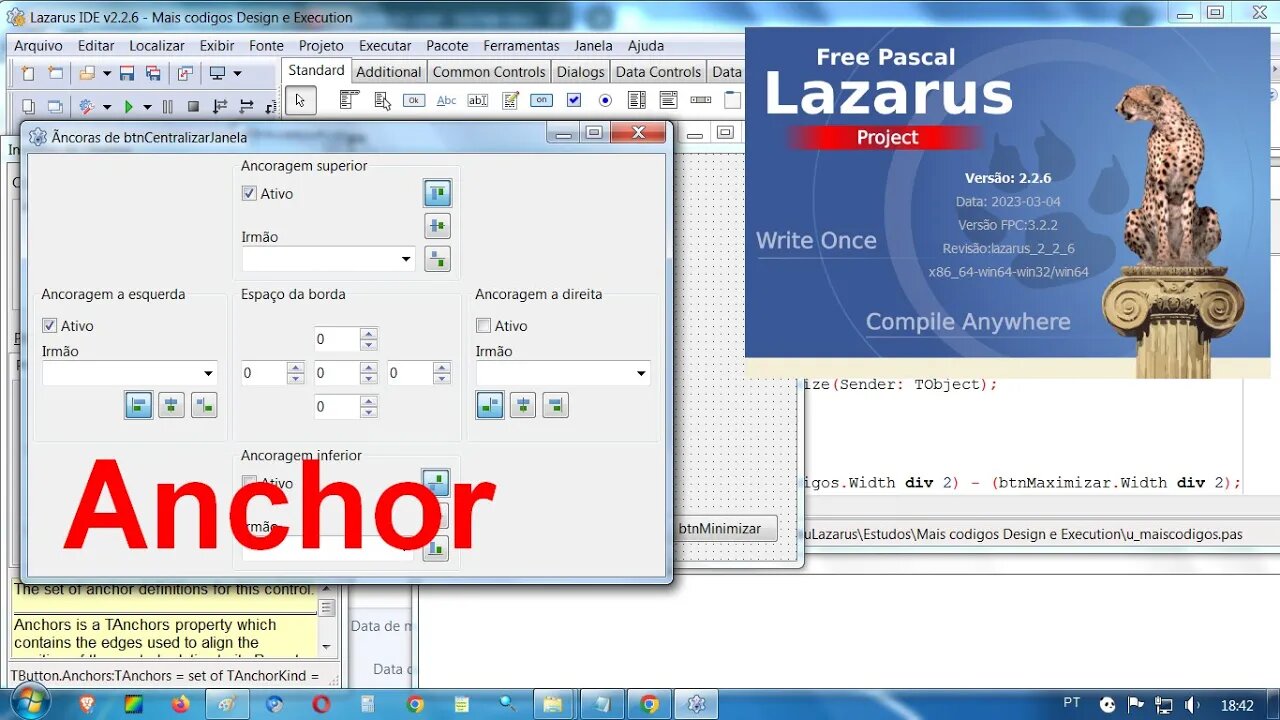 13- Mais Códigos e Como Aplicar a Propriedade Anchor nos Controles do Form. Design e Execution Time