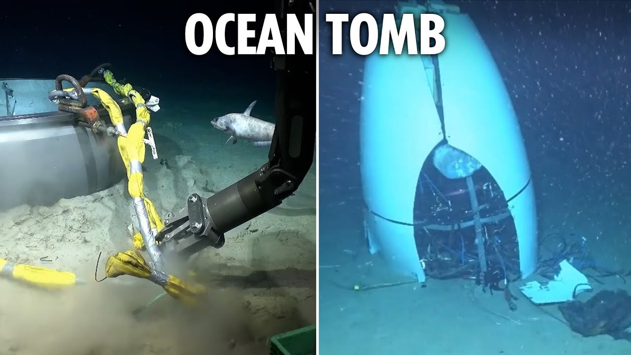 Crumpled wreckage of Titan sub is picked through by underwater drone in chilling new footage