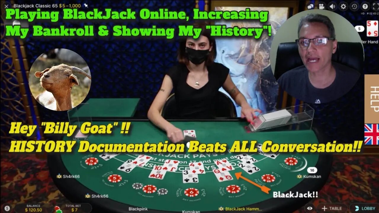 Online BlackJack Session #5: Increasing Bankroll and Showing My Online Casino "History" Account!