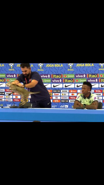 CRAZY moment a CAT interrupts Vinicius Jr.'s Brazil press conference 😂