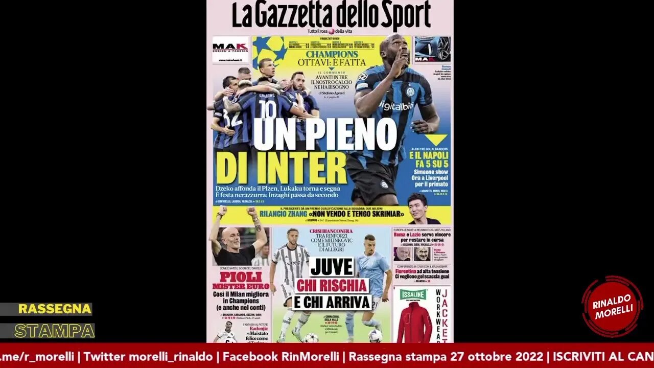 Inter agli ottavi, Napoli 5 su 5 in Champions League. Rassegna Stampa ep.160 | 27.10.22