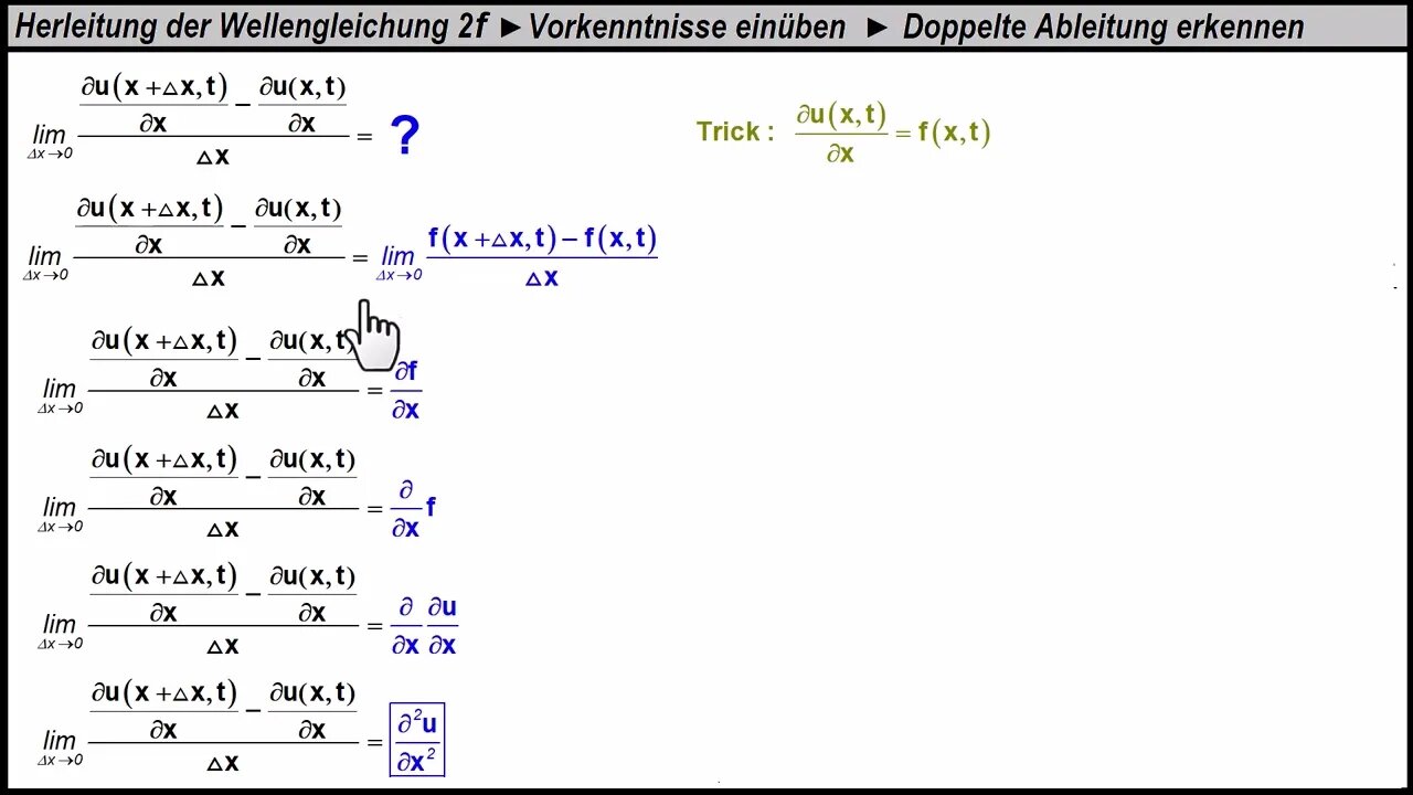 Herleitung Wellengleichung ►Vorkenntnisse einüben ► Die zweite partielle Ableitung erkennen