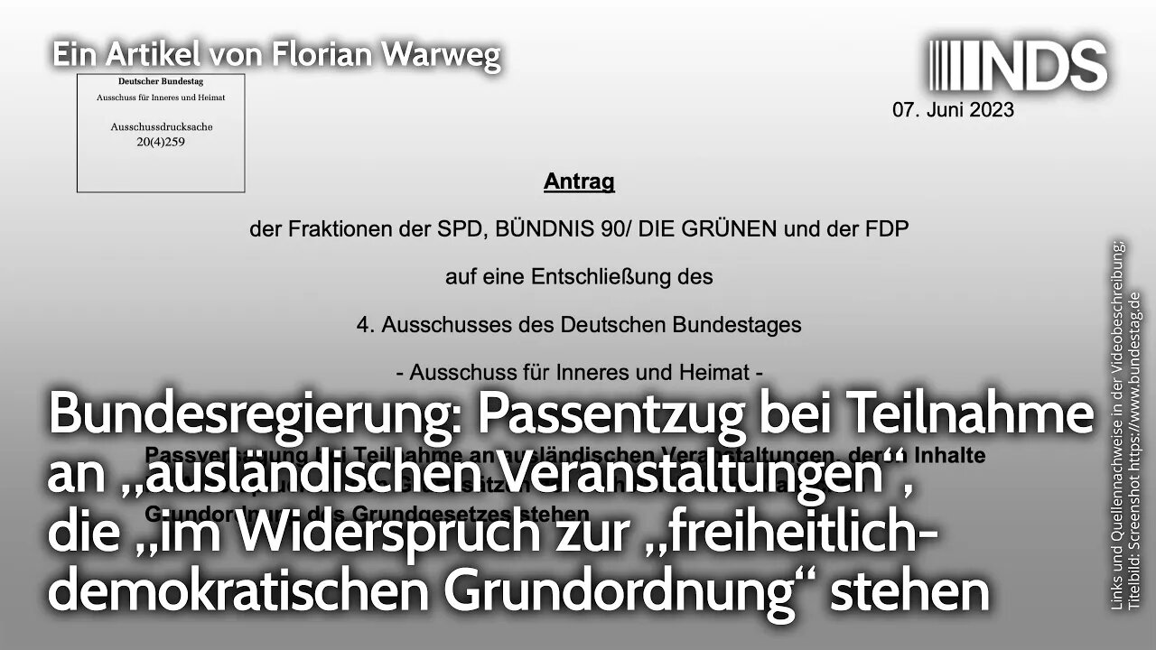 Passentzug bei Teilnahme an ausländ. Veranstaltungen, im Widerspruch zur freih.-demokr. Grundordnung