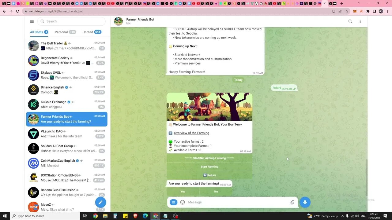 How To Set Up The Farmer Frens Telegram Bot For Starknet And Layerzero Airdrop Automation?