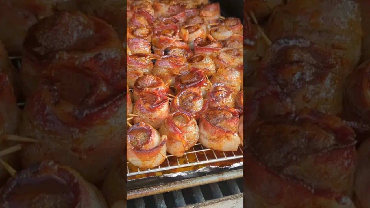 Bacon Wrapped Meatballs Smoked on a Big Green Egg!