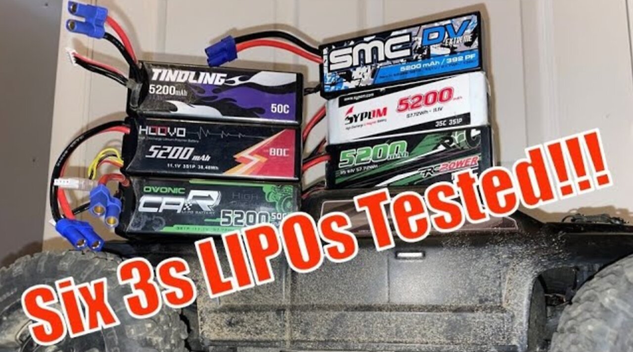 Six 3s 5200 mAh LIPO Shootout - Run Time, Top Speed, Voltage Sag, Capacity Testing - SMC VS Others