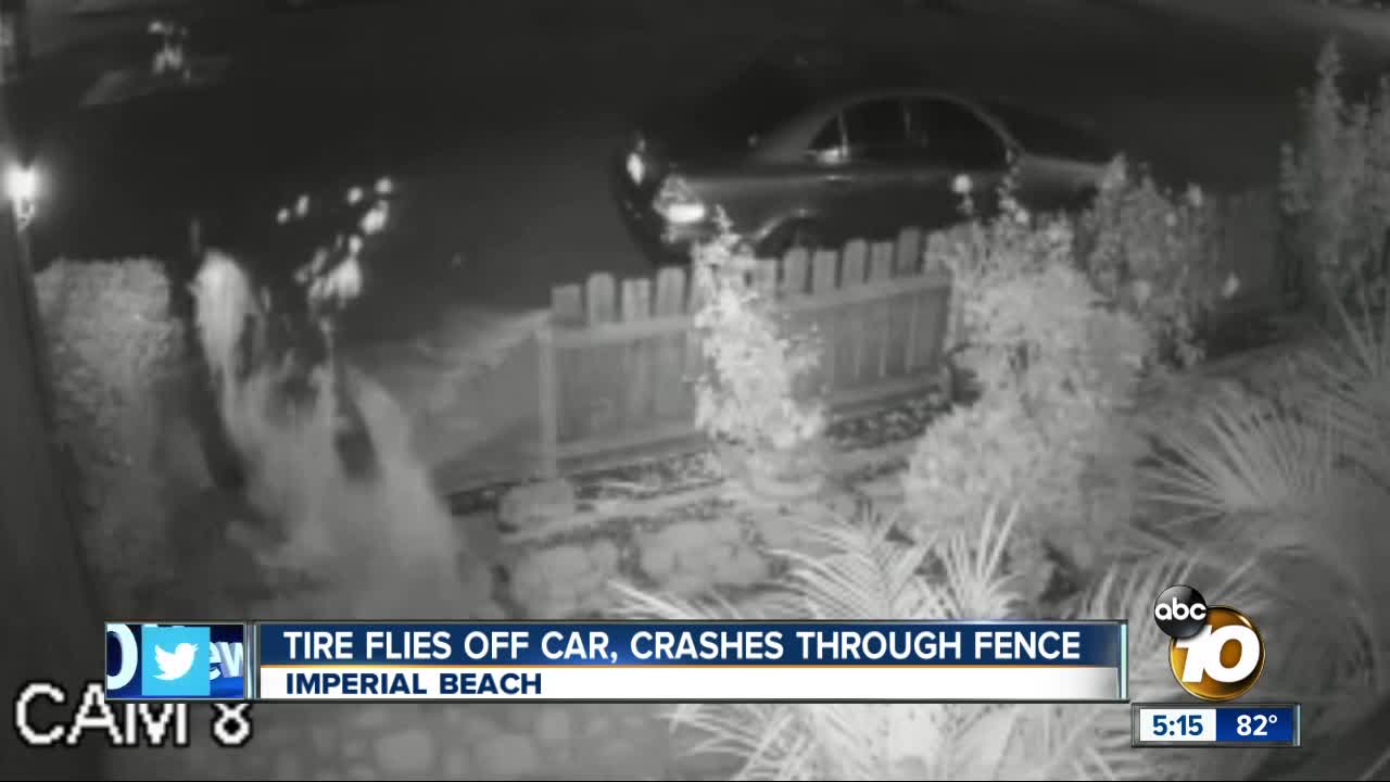 Tire crashes through Imperial Beach fence