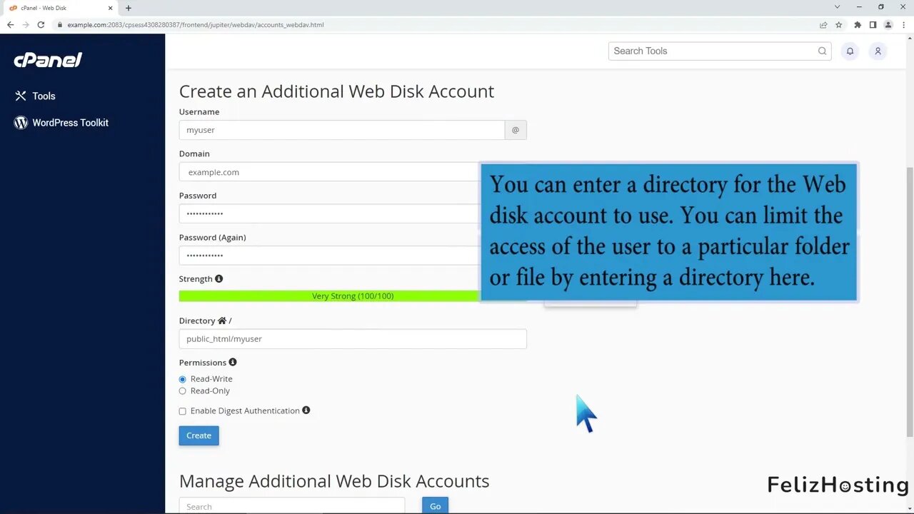 How to Create an Additional Web Disk Account in cPanel with FelizHosting