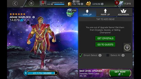 rank 2 6* level up Adam warlock unfortunately ran out of iso