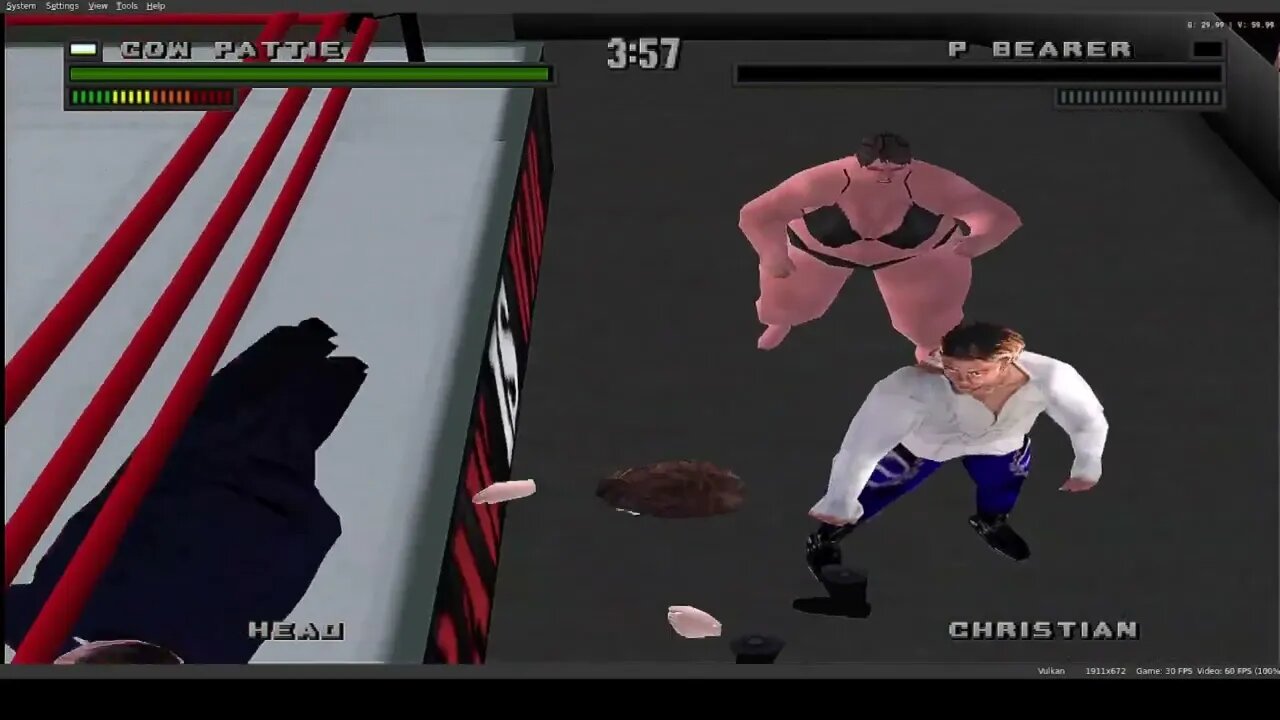 WWF Attitude ps1 or duckstation: short match with cow pattie