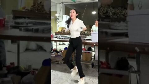 Tall Lean Chinese Girl Takes A Break From Work To Let Loose With A Dance