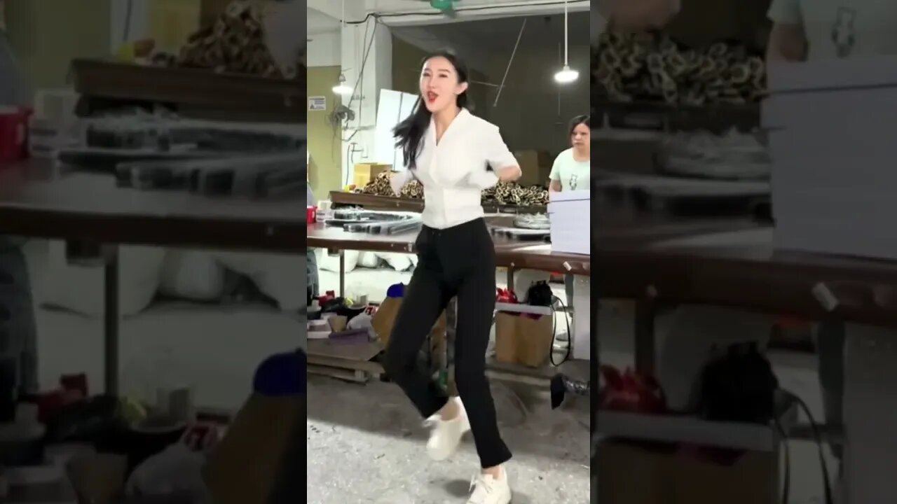 Tall Lean Chinese Girl Takes A Break From Work To Let Loose With A Dance